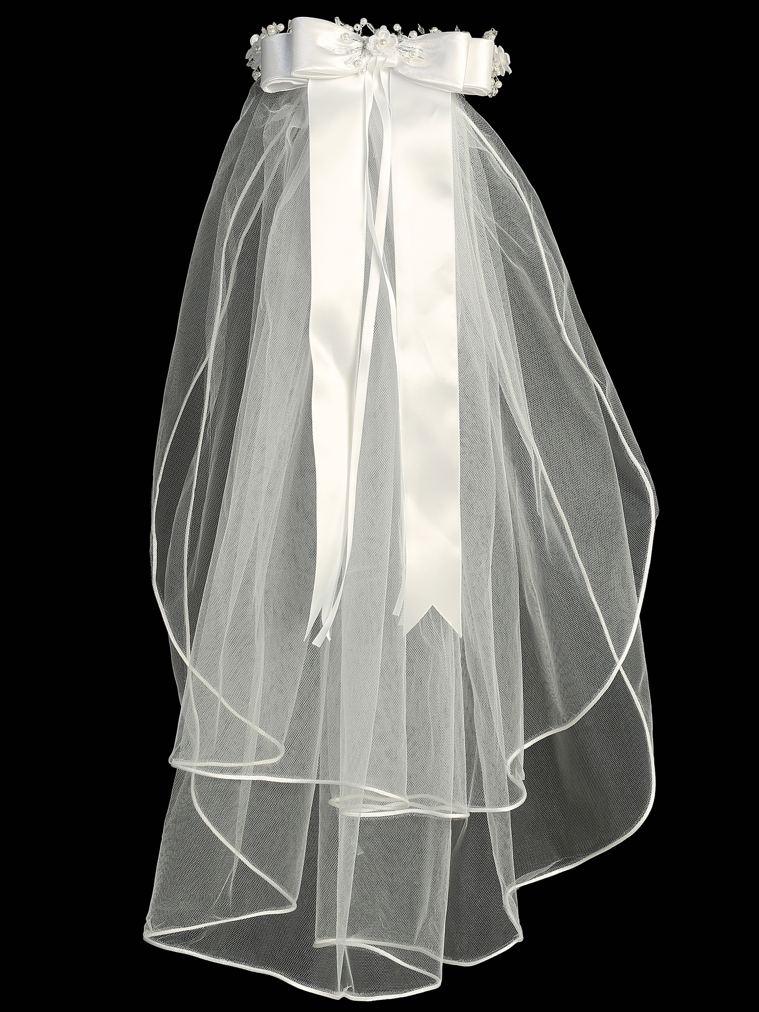 First Communion Wreath Veil with Corded Flowers - Image 3