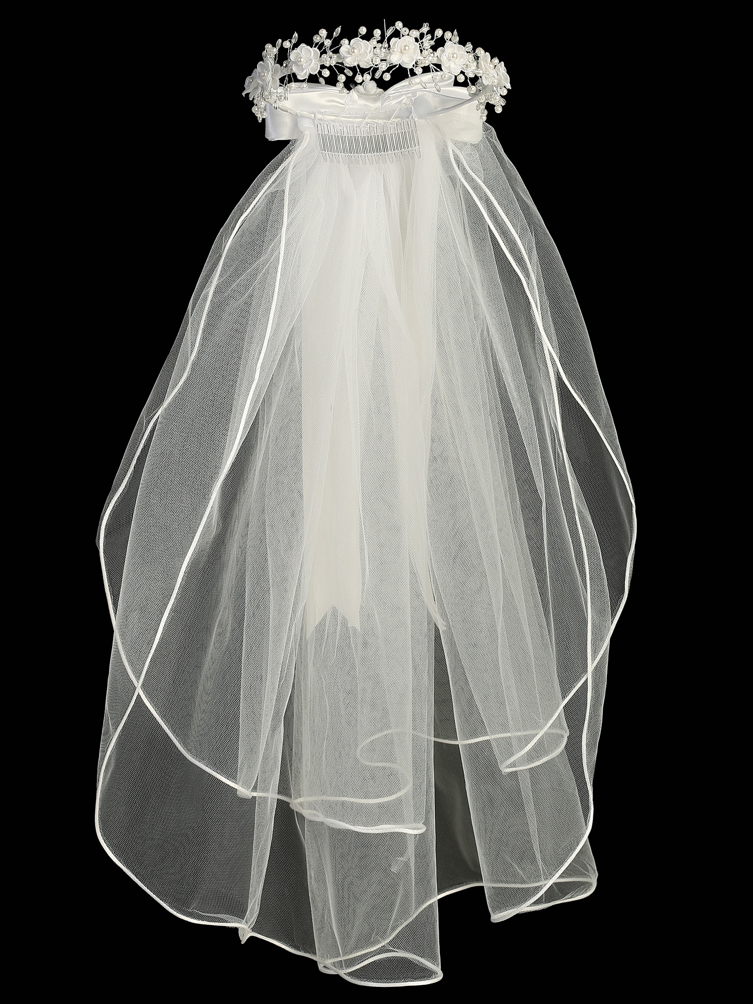 First Communion Wreath Veil with Corded Flowers - Image 4