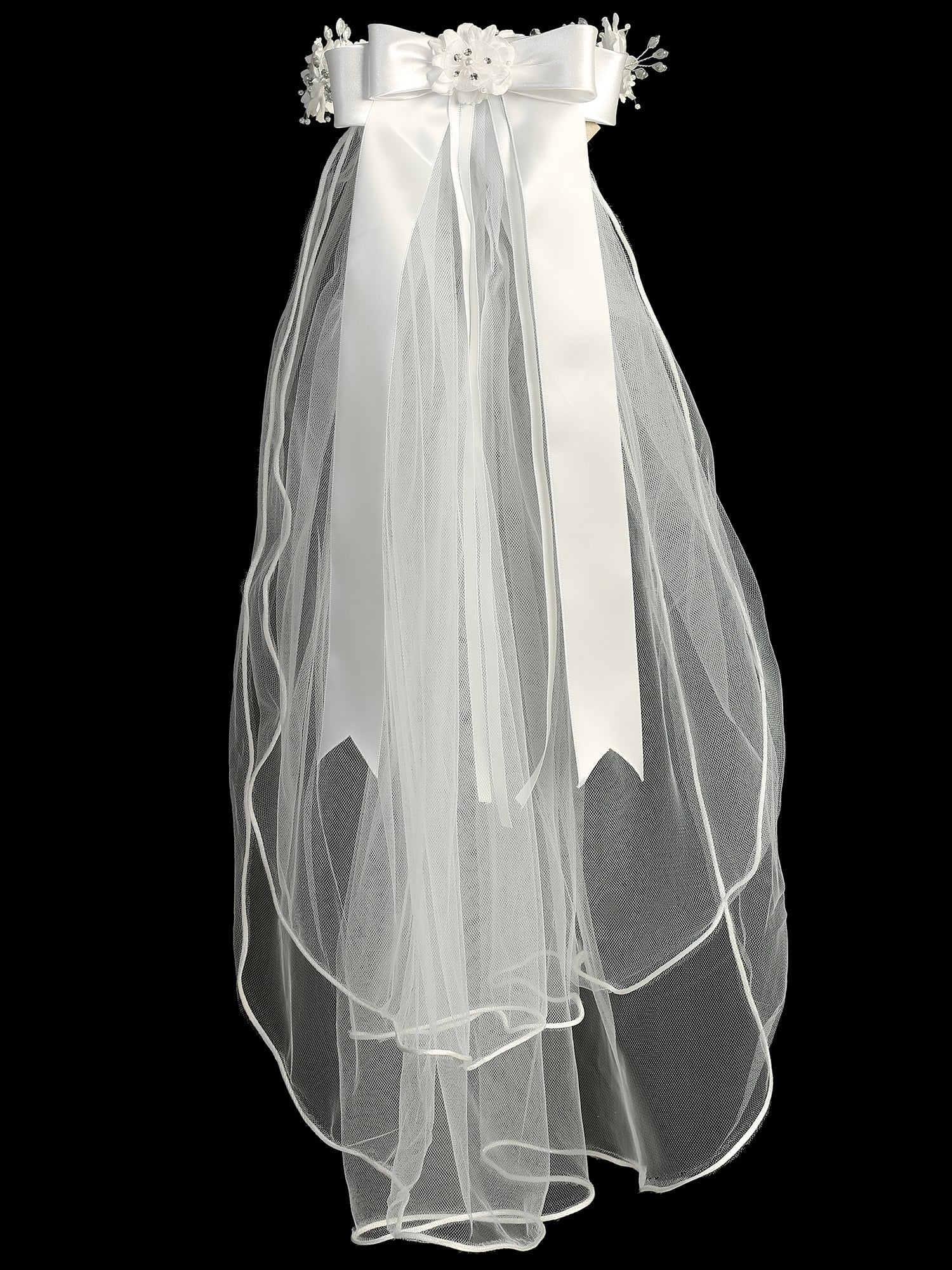 First Communion Wreath Veil with Corded Flowers Pearls - Image 3