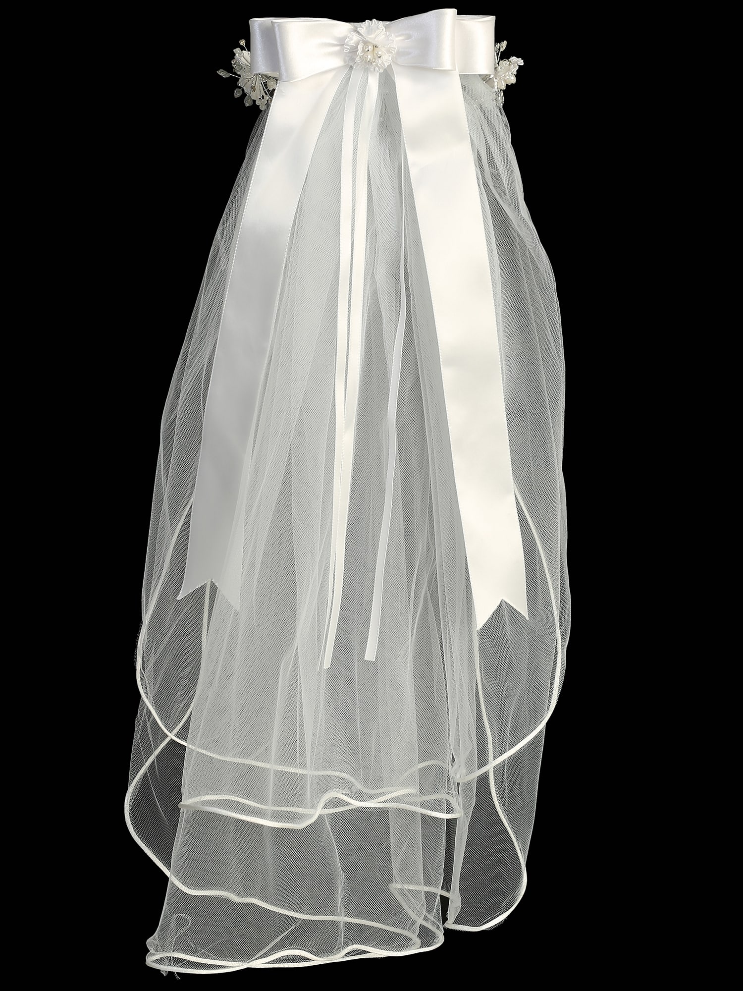 First Communion Wreath Veil with Corded Flowers and Pearls - Image 3