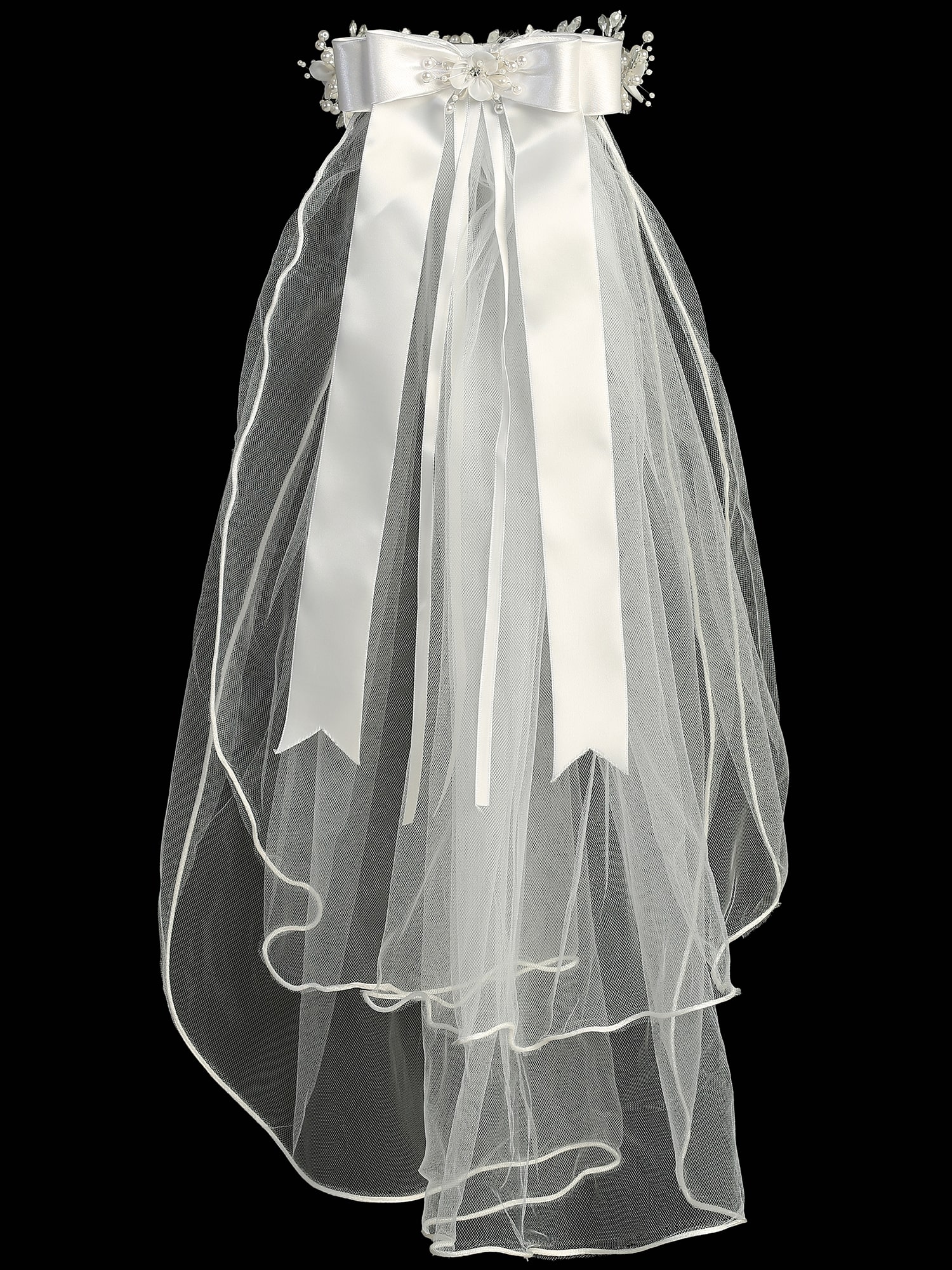 First Communion Wreath Veil with Silk and Organza Flowers - Image 4