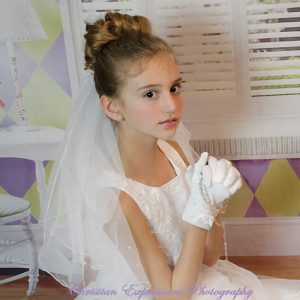 First Communion Veil with Scattered Pearls
