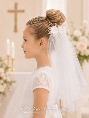 First Communion Veil on Comb Silk & Organza flowers