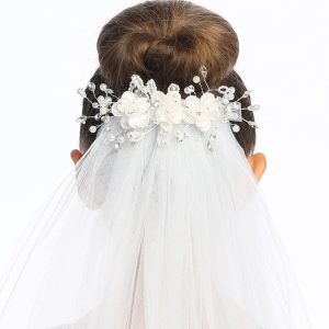 First Communion Veil on Comb Organza & Corded flowers