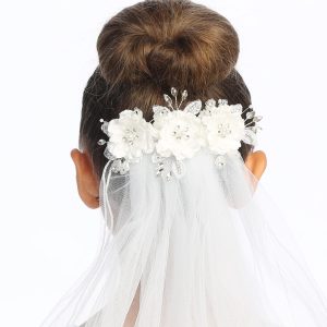 First Communion Veil on Comb Silk & Organza flowers