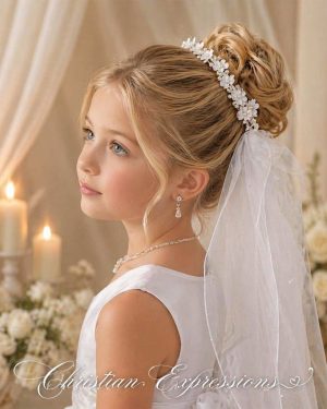 First Communion Wreath Veil with Dainty Flowers